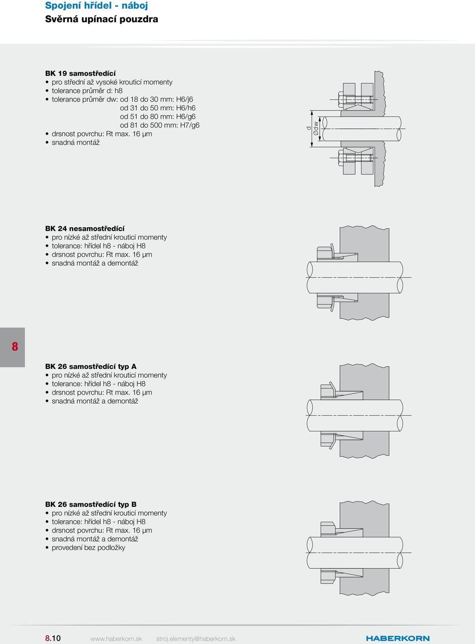 demontáž K 26 samostředící typ A pro nízké až střední krouticí momenty tolerance: hřídel h - náboj H snadná montáž a demontáž K 26 samostředící typ pro