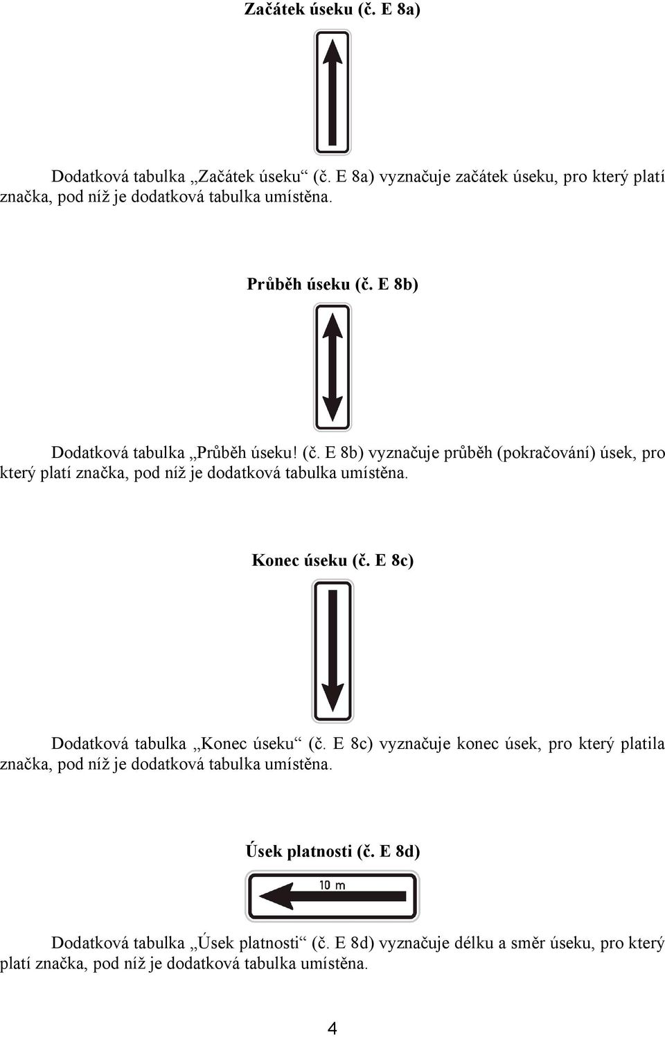 Konec úseku (č. E 8c) Dodatková tabulka Konec úseku (č. E 8c) vyznačuje konec úsek, pro který platila značka, pod níž je dodatková tabulka umístěna.