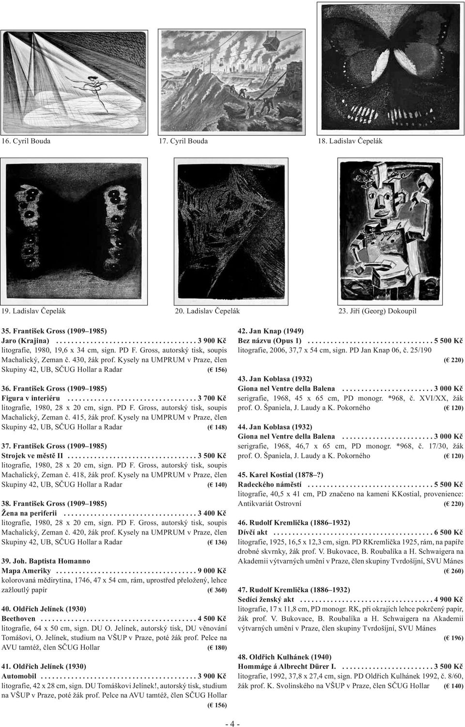 Kysely na UMPRUM v Praze, člen Skupiny 42, UB, SČUG Hollar a Radar ( 156) 36. František Gross (1909 1985) Figura v interiéru.................................. 3 700 Kč litografie, 1980, 28 x 20 cm, sign.