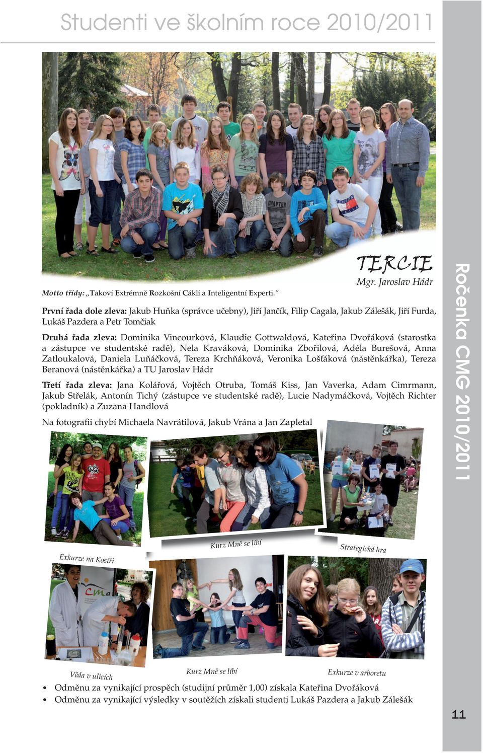 Kateřina Dvořáková (starostka a zástupce ve studentské radě), Nela Kraváková, Dominika Zbořilová, Adéla Burešová, Anna Zatloukalová, Daniela Luňáčková, Tereza Krchňáková, Veronika Lošťáková