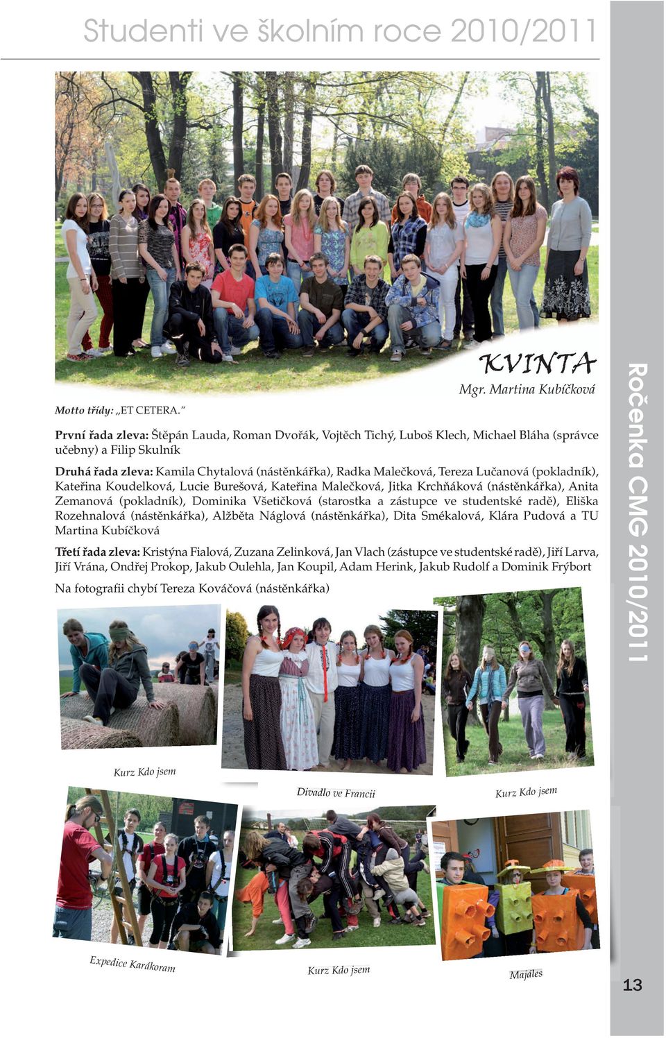 Lučanová (pokladník), Kateřina Koudelková, Lucie Burešová, Kateřina Malečková, Jitka Krchňáková (nástěnkářka), Anita Zemanová (pokladník), Dominika Všetičková (starostka a zástupce ve studentské