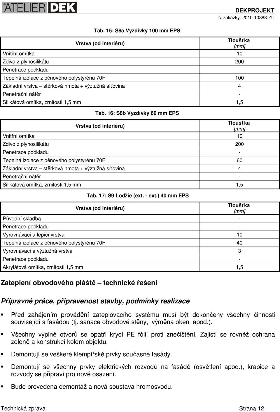 16: S8b Vyzdívky 60 mm EPS Vnitřní omítka 10 Zdivo z plynosilikátu 200 Tepelná izolace z pěnového polystyrénu 70F 60 Základní vrstva stěrková hmota + výztužná síťovina 4 Penetrační nátěr -  17: S9