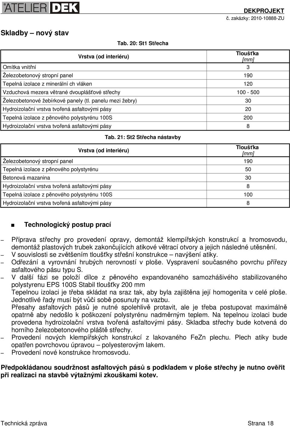 panelu mezi žebry) 30 Hydroizolační vrstva tvořená asfaltovými pásy 20 Tepelná izolace z pěnového polystyrénu 100S 200 Hydroizolační vrstva tvořená asfaltovými pásy 8 Tab.