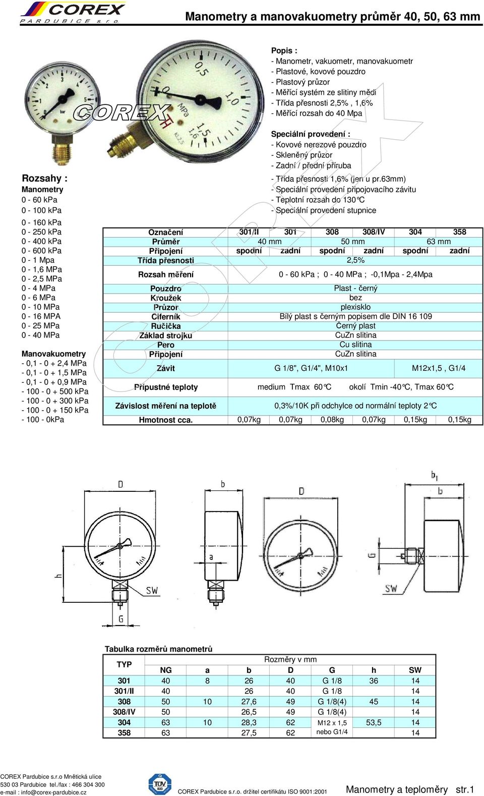 63mm) 301/II 301 308 308/IV 304 358 40 mm 50 mm 63 mm spodní zadní spodní zadní spodní zadní 2,5% ; 0-40 MPa ; -0,1Mpa - 2,4Mpa Plast - černý bez plexisklo Bílý plast s černým popisem dle DIN 16 109