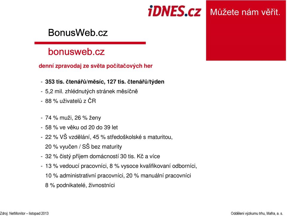 % středoškolské s maturitou, 20 % vyučen / SŠ bez maturity - 32 % čistý příjem domácností 30 tis.