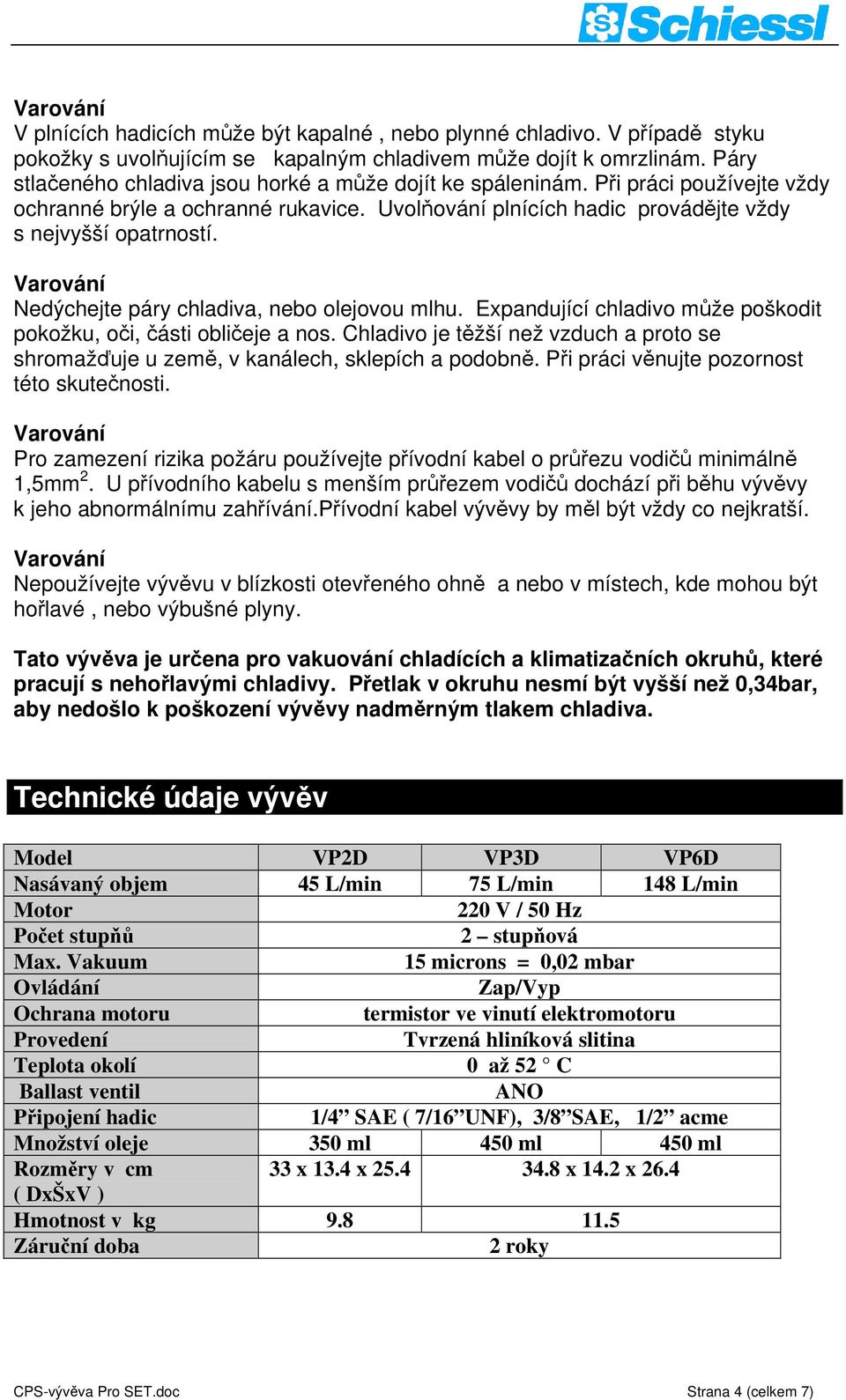 Nedýchejte páry chladiva, nebo olejovou mlhu. Expandující chladivo může poškodit pokožku, oči, části obličeje a nos.