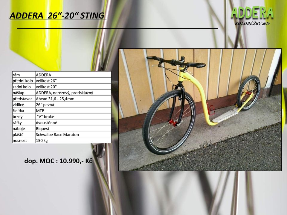 26" pevná řídítka MTB brzdy "V" brake ráfky dvoustěnné náboje