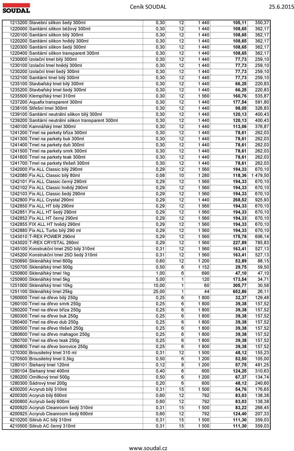 362,17 1230000 Izolační tmel bílý 300ml 0,30 12 1 440 77,73 259,10 1230100 Izolační tmel hnědý 300ml 0,30 12 1 440 77,73 259,10 1230200 Izolační tmel šedý 300ml 0,30 12 1 440 77,73 259,10 1232100