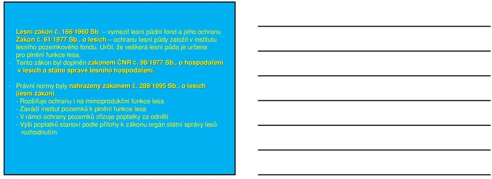 - Tento zákon byl doplněn zákonem ČNR č.. 96/1977 Sb., o hospodařen ení v lesích a státn tní správě lesního hospodařen ení. - Právní normy byly nahrazeny zákonem z č.