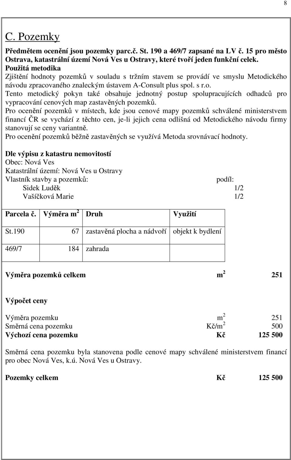 Pro ocenění pozemků v místech, kde jsou cenové mapy pozemků schválené ministerstvem financí ČR se vychází z těchto cen, je-li jejich cena odlišná od Metodického návodu firmy stanovují se ceny