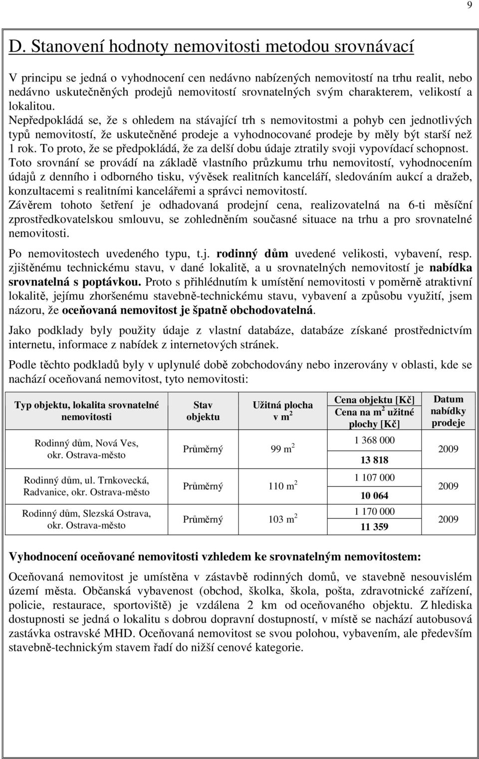 Nepředpokládá se, že s ohledem na stávající trh s nemovitostmi a pohyb cen jednotlivých typů nemovitostí, že uskutečněné prodeje a vyhodnocované prodeje by měly být starší než 1 rok.