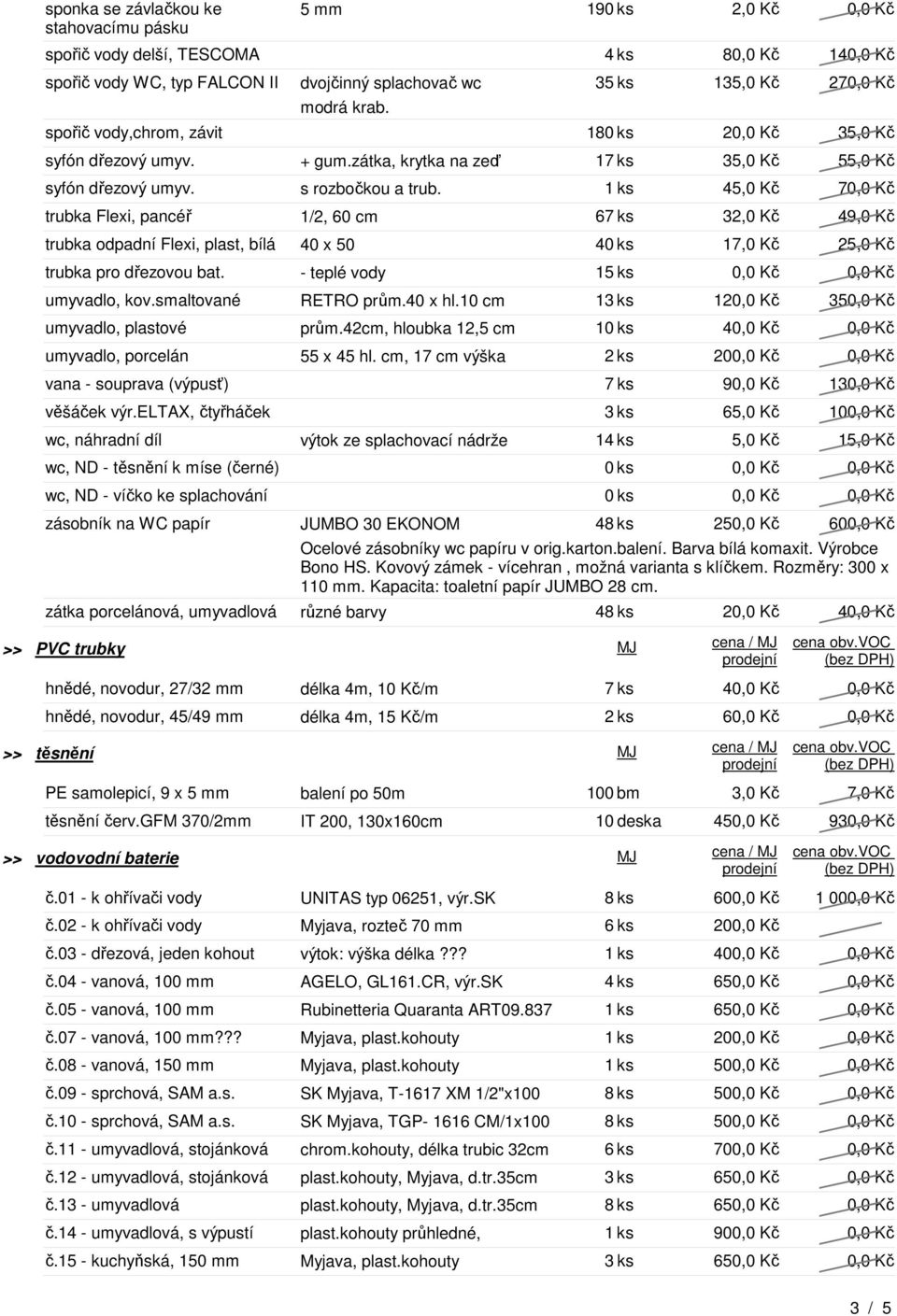 1 ks 45,0 Kč 70,0 Kč trubka Flexi, pancéř 1/2, 60 cm 67 ks 32,0 Kč 49,0 Kč trubka odpadní Flexi, plast, bílá 40 x 50 40 ks 17,0 Kč 25,0 Kč trubka pro dřezovou bat.