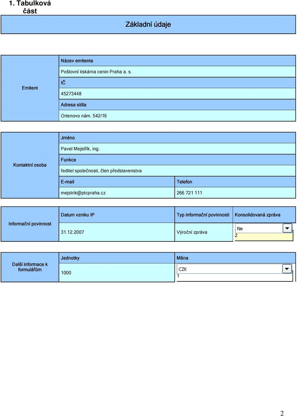 Kontaktní osoba Funkce ředitel společnosti, člen představenstva E-mail Telefon mejstrik@ptcpraha.