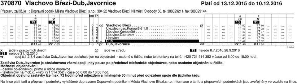 ................................ 6 6 56 5 Lipovice......................................... 8 6 58 6 6 Dub............................................ 8 7 př Dub,Javornice.