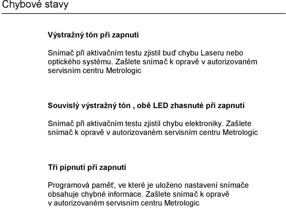 aktivačním testu zjistil chybu elektroniky.