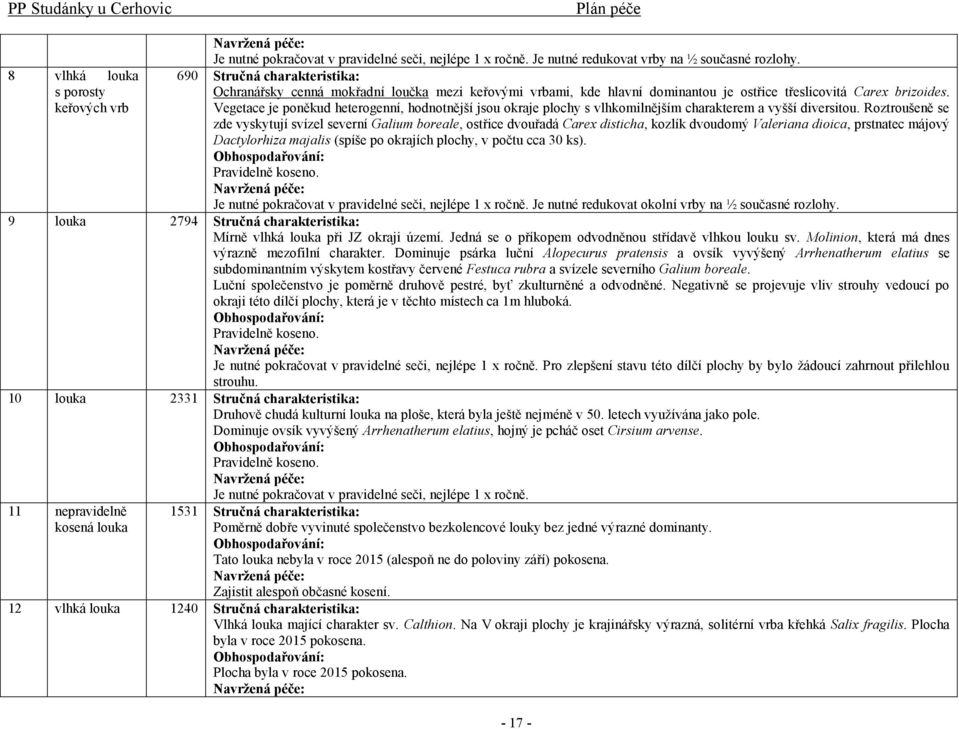 Vegetace je poněkud heterogenní, hodnotnější jsou okraje plochy s vlhkomilnějším charakterem a vyšší diversitou.