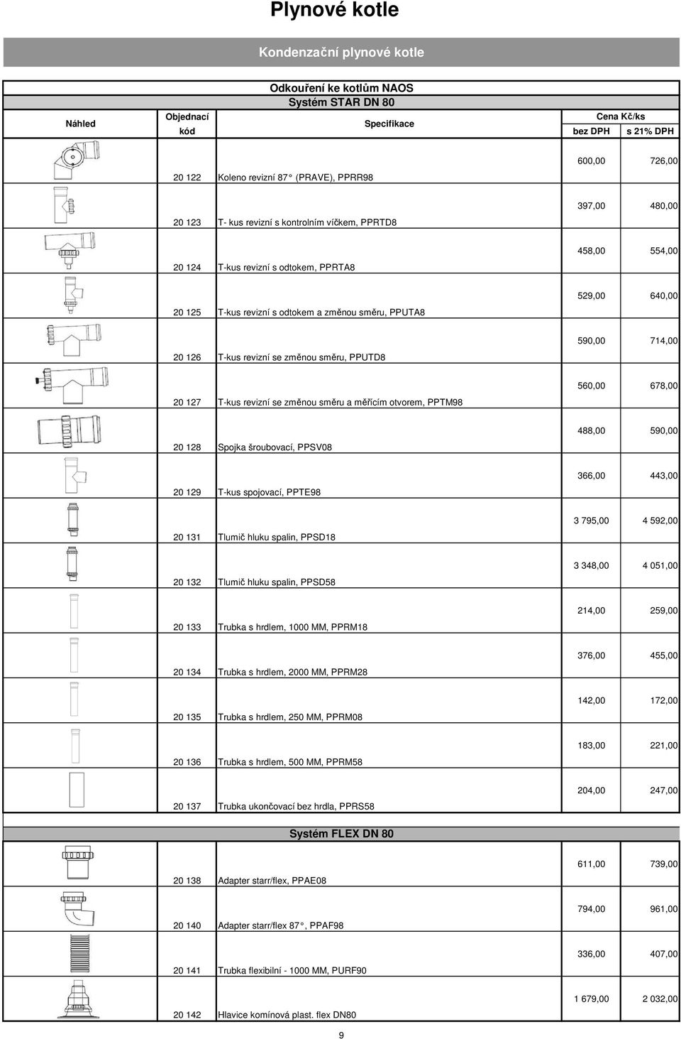 714,00 20 127 T-kus revizní se změnou směru a měřícím otvorem, PPTM98 560,00 678,00 20 128 Spojka šroubovací, PPSV08 488,00 590,00 20 129 T-kus spojovací, PPTE98 366,00 443,00 20 131 Tlumič hluku