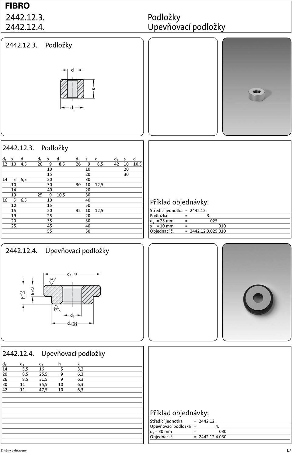 10,5 30 16 5 6,5 10 40 10 15 50 15 20 32 10 12,5 19 25 20 20 35 30 25 45 40 55 50 Středící jednotka = 2442.12. Podložka =  d 1 = 25 mm = 025. s = 10 mm = 025.010 Objednací č. = 025.010 2442.12.4. Upevňovací podložky 1,6 d ±0,1 2 h +0,2 +0,1 k ±0,1 1,6 d 3 d -0,2 4-0,4 2442.