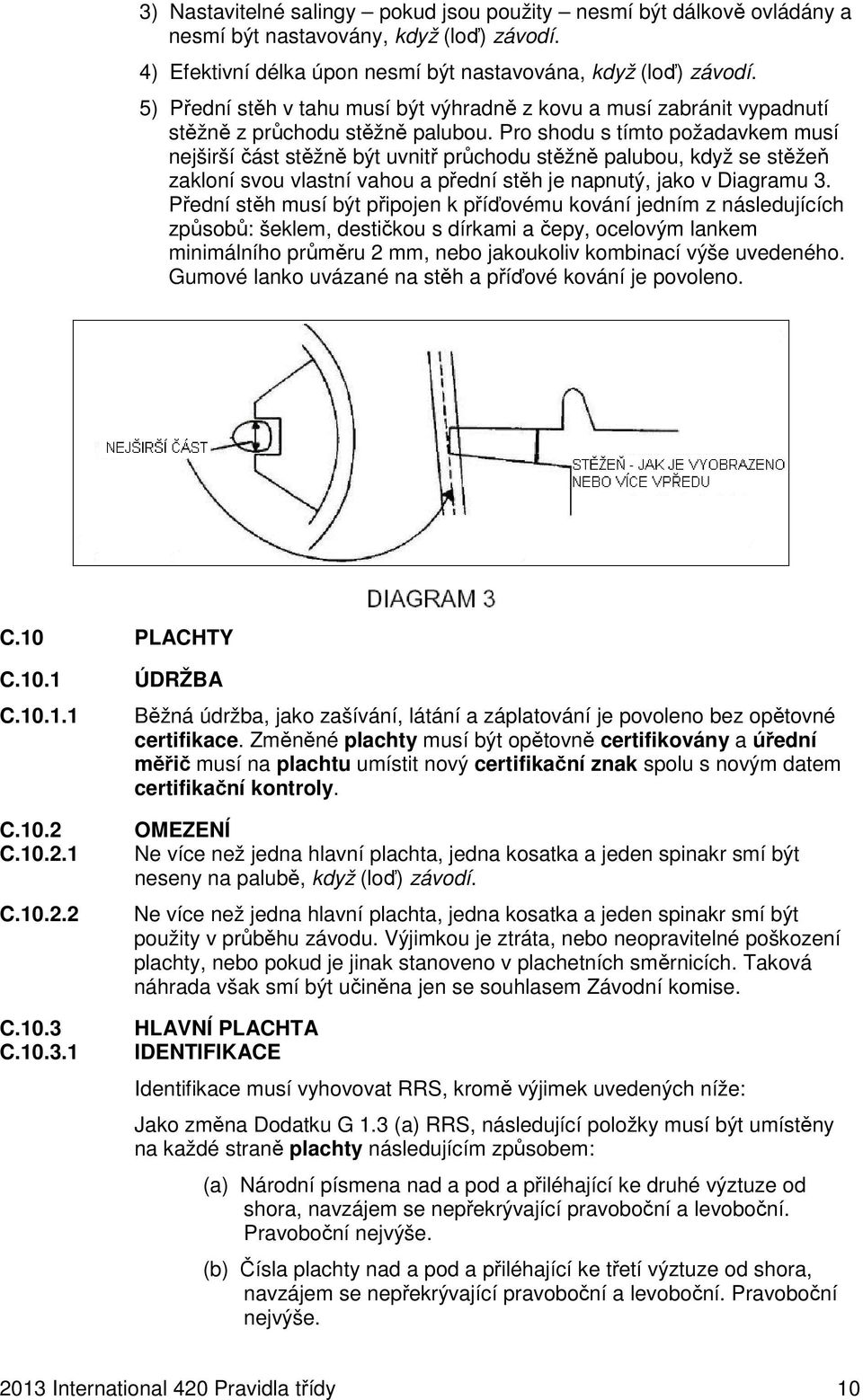 Pro shodu s tímto požadavkem musí nejširší část stěžně být uvnitř průchodu stěžně palubou, když se stěžeň zakloní svou vlastní vahou a přední stěh je napnutý, jako v Diagramu 3.