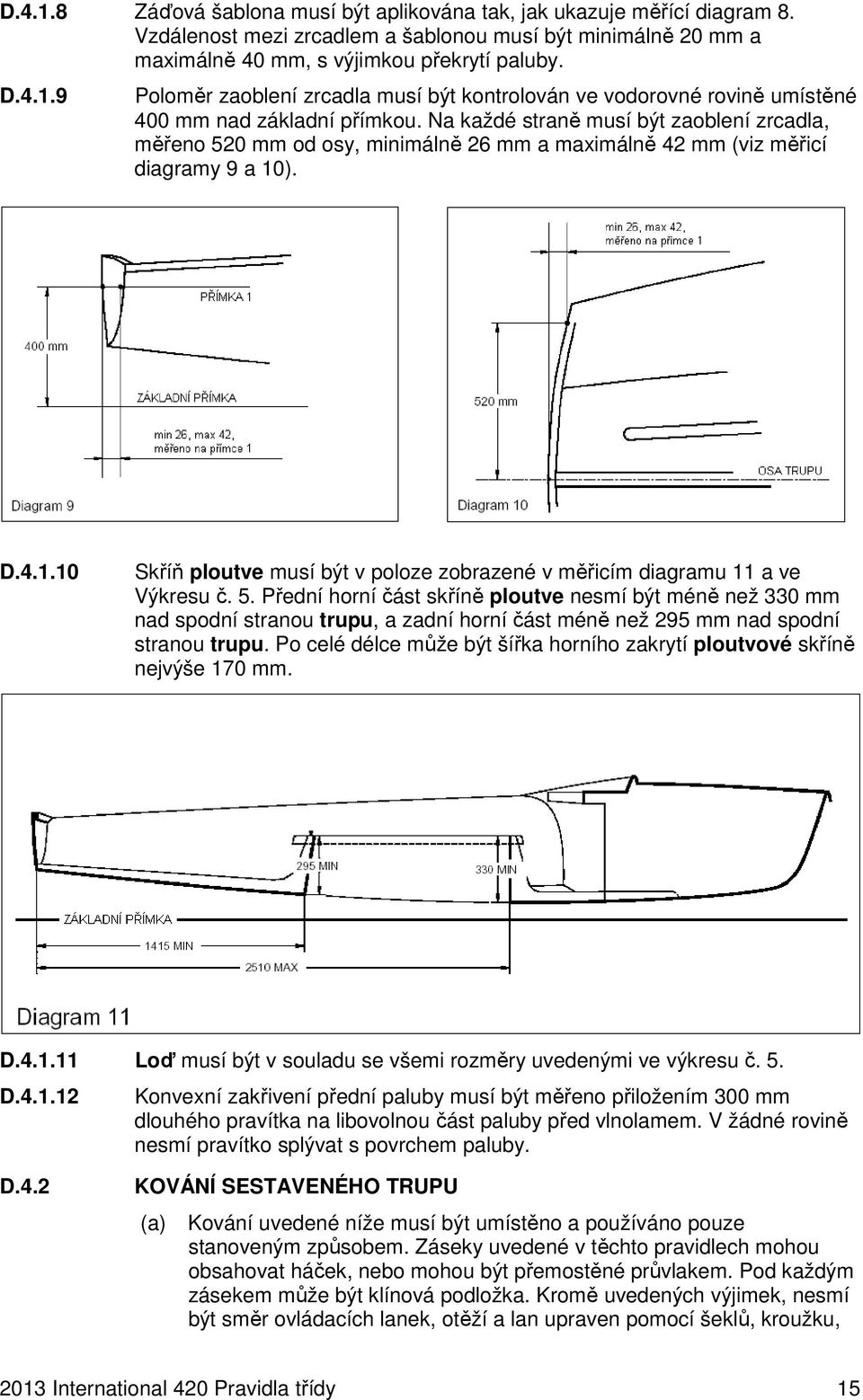 ). D.4.1.10 Skříň ploutve musí být v poloze zobrazené v měřicím diagramu 11 a ve Výkresu č. 5.
