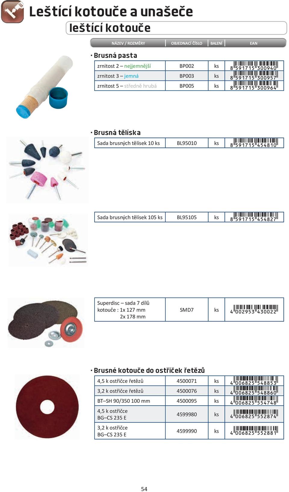 dílů kotouče : 1x 127 mm 2x 178 mm SMD7 Brusné kotouče do ostřiček řetězů 4,5 k ostřičce řetězů 4500071 3,2 k ostřičce