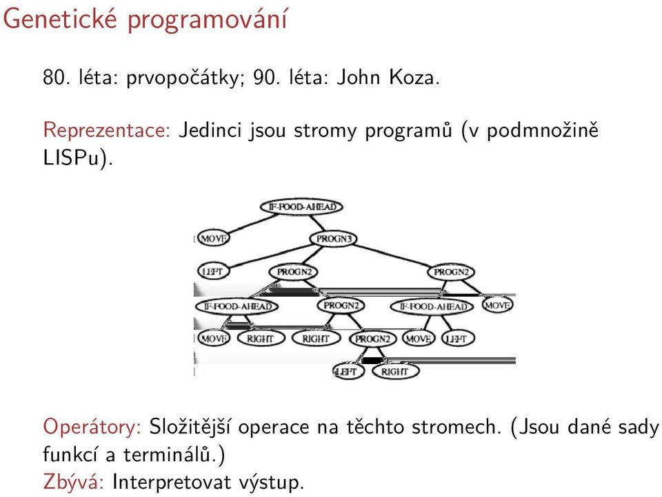 Reprezentace: Jedinci jsou stromy programů (v podmnožině