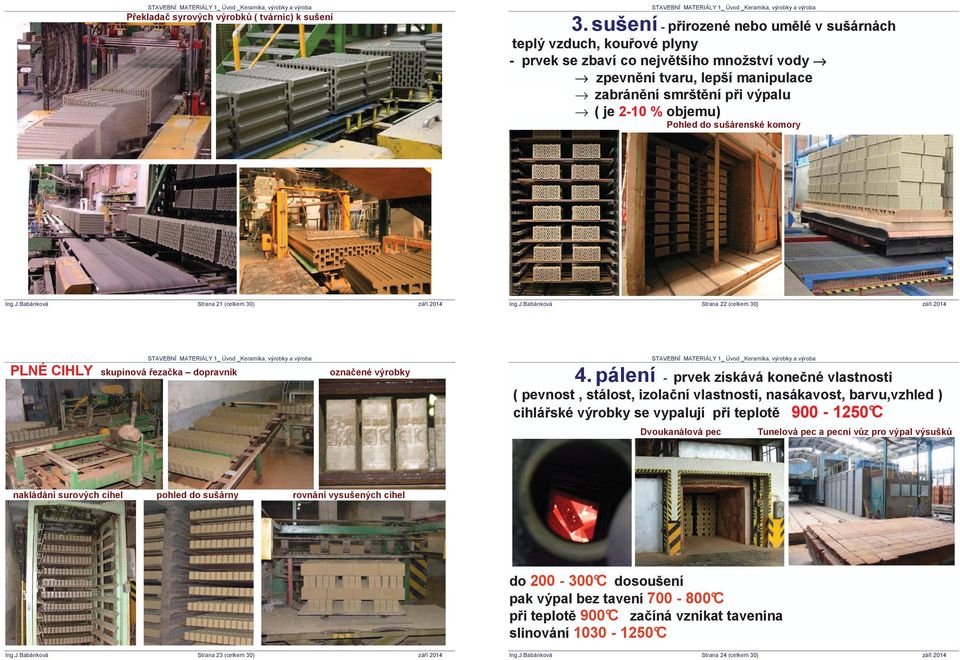 Pohled do sušárenské komory Strana 21 (celkem 30) PLNÉ CIHLY skupinová Ĝezaþka dopravník Strana 22 (celkem 30) 4.