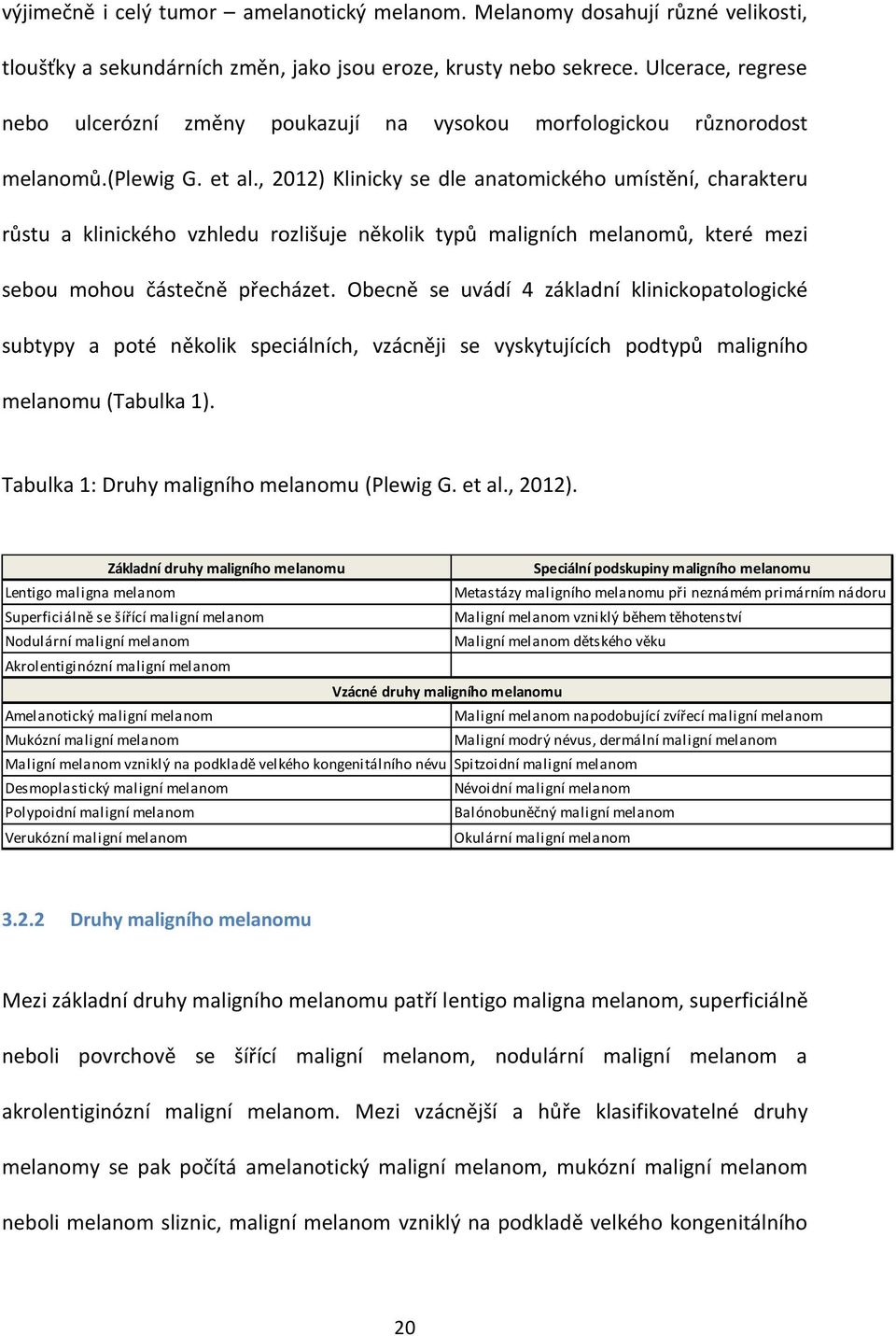 , 2012) Klinicky se dle anatomického umístění, charakteru růstu a klinického vzhledu rozlišuje několik typů maligních melanomů, které mezi sebou mohou částečně přecházet.