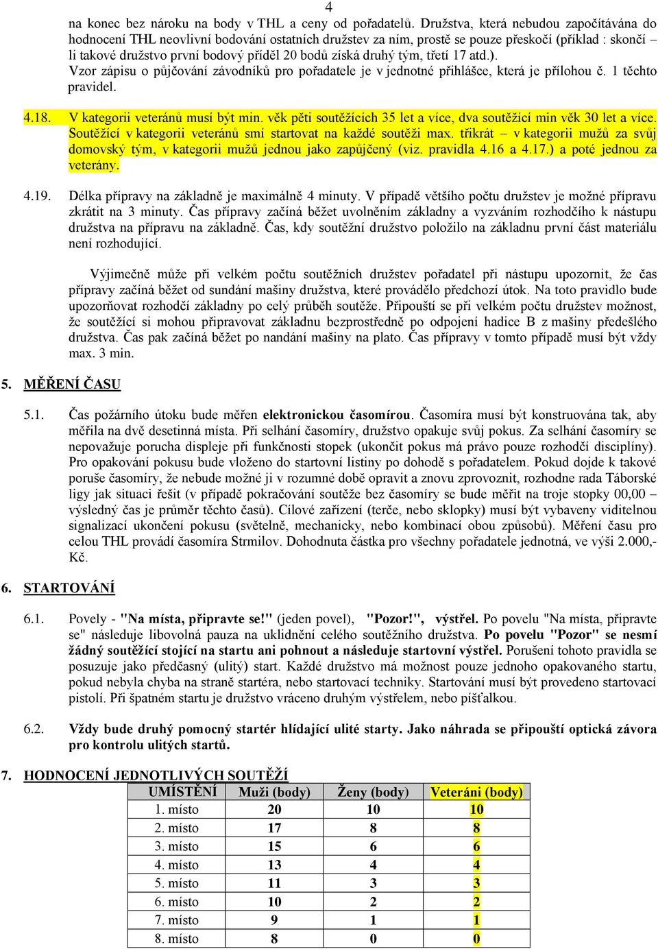druhý tým, třetí 17 atd.). Vzor zápisu o půjčování závodníků pro pořadatele je v jednotné přihlášce, která je přílohou č. 1 těchto pravidel. 4.18. V kategorii veteránů musí být min.