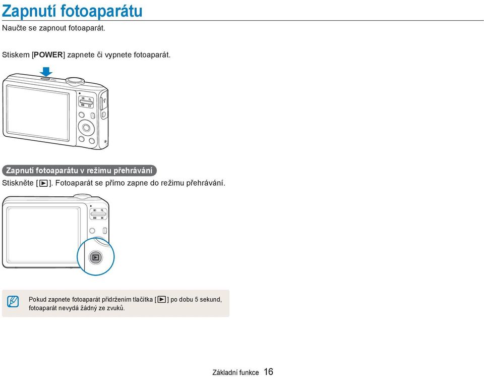 Zapnutí fotoaparátu v režimu přehrávání Stiskněte [ ].