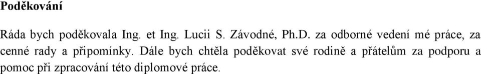 za odborné vedení mé práce, za cenné rady a připomínky.