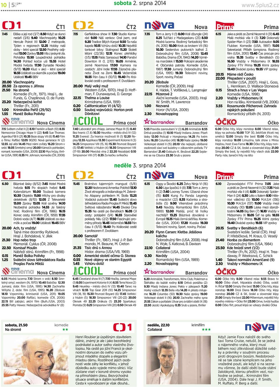 30 Dynastie Nováků (9/13) 18.20 Kluci v akci- letní speciál 18.55 Události za okamžik apočasí 19.00 Události 19.45 BBV 20.00 Všechnopárty 20.50 Za oponou sjiřinou 21.50 Na stromě Komedie (Fr./It.