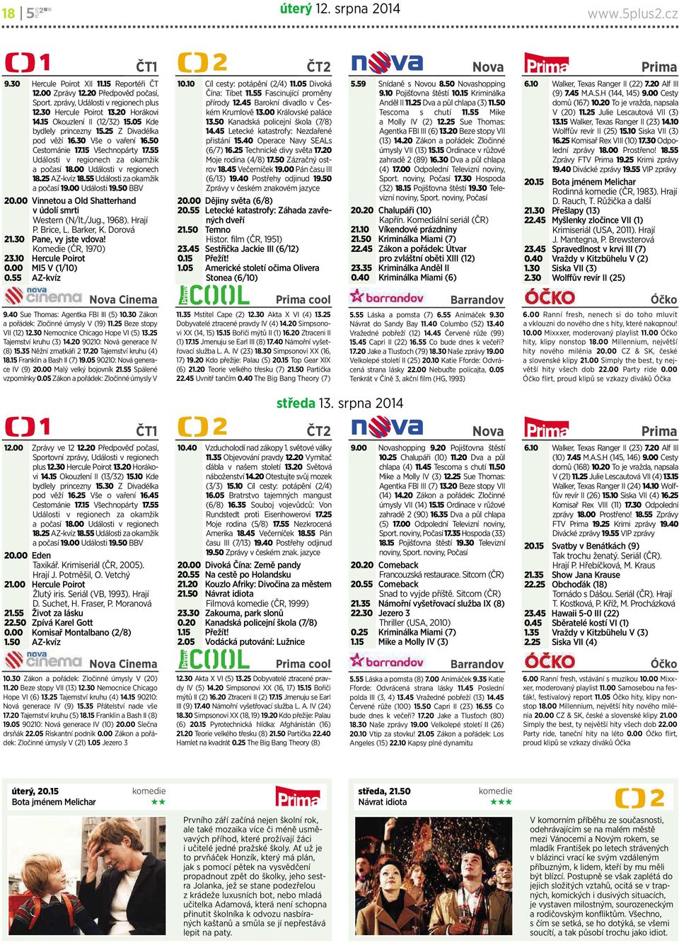 00 Události v regionech 18.25 AZ-kvíz 18.55 Události za okamžik a počasí 19.00 Události 19.50 BBV 20.00 Vinnetou aold Shatterhand vúdolí smrti Western (N/It./Jug., 1968). Hrají P. Brice, L. Barker, K.