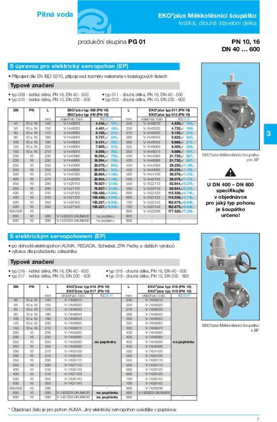 10, DN 200-600 DN PN L EKO plus typ 009 (PN 16) L EKO plus typ 011 (PN 16) EKO plus typ 010 (PN 10) EKO plus typ 012 (PN 10) mm objednací ãíslo Kã/EUR mm objednací ãíslo Kã/EUR 40 10 a 16 140