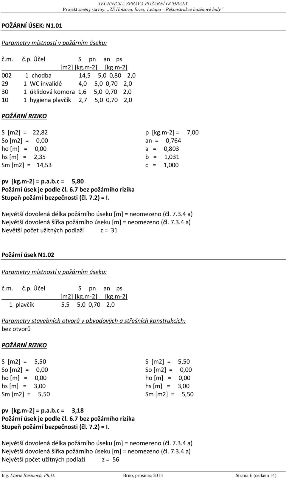 0,00 hs [m] = 2,35 Sm [m2] = 14,53 p [kg.m-2] = 7,00 an = 0,764 a = 0,803 b = 1,031 c = 1,000 pv [kg.m-2] = p.a.b.c = 5,80 Požární úsek je podle čl. 6.