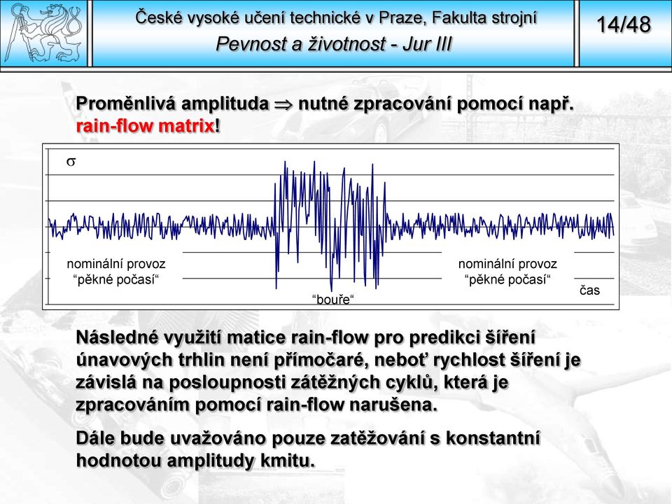 pro predikci šíření únavových trhlin není přímočaré, neboť rychlost šíření je závislá na posloupnosti