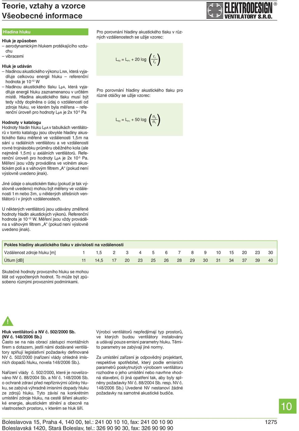 Hladina akustického tlaku musí být tedy vždy doplněna o údaj o vzdálenosti od zdroje hluku, ve kterém byla měřena referenční úroveň pro hodnoty LpA je 2x -5 Pa Hodnoty v katalogu Hodnoty hladin hluku