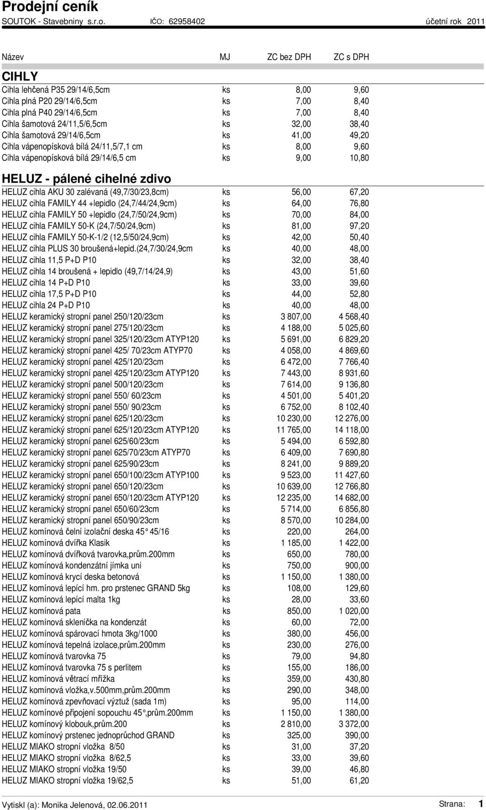 56,00 67,20 HELUZ cihla FAMILY 44 +lepidlo (24,7/44/24,9cm) ks 64,00 76,80 HELUZ cihla FAMILY 50 +lepidlo (24,7/50/24,9cm) ks 70,00 84,00 HELUZ cihla FAMILY 50-K (24,7/50/24,9cm) ks 81,00 97,20 HELUZ