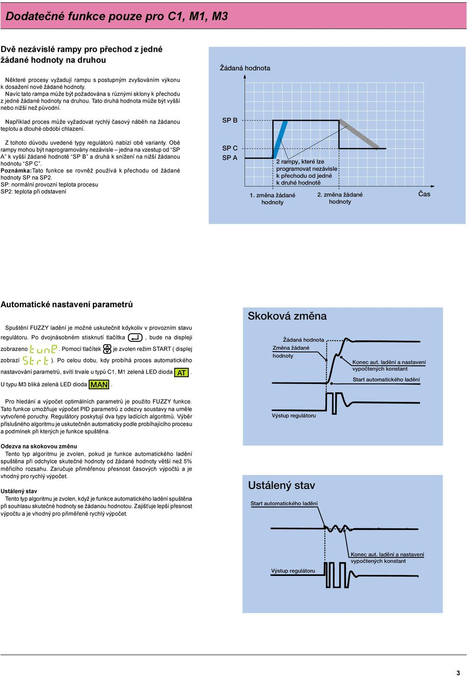 Napøíklad proces mùže vyžadovat rychlý èasový nábìh na žádanou teplotu a dlouhé období chlazení. SP B Z tohoto dùvodu uvedené typy regulátorù nabízí obì varianty.