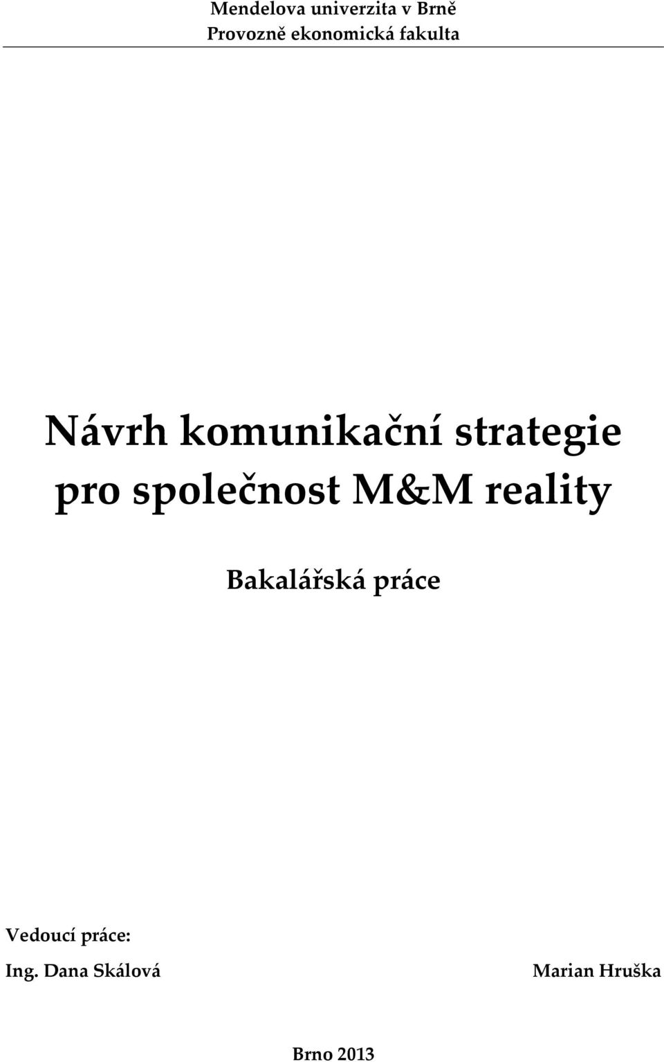 strategie pro společnost M&M reality
