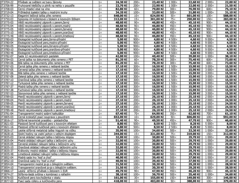 31,80 Kč 1 000+ 31,10 Kč IT3732-13 Elegantní béžová taška přes rameno 1+ 648,00 Kč 10+ 624,00 Kč 50+ 601,00 Kč 100+ 588,00 Kč IT3750-03 Spisovka A4 koženková s blokem a kovovým štítkem 1+ 313,00 Kč