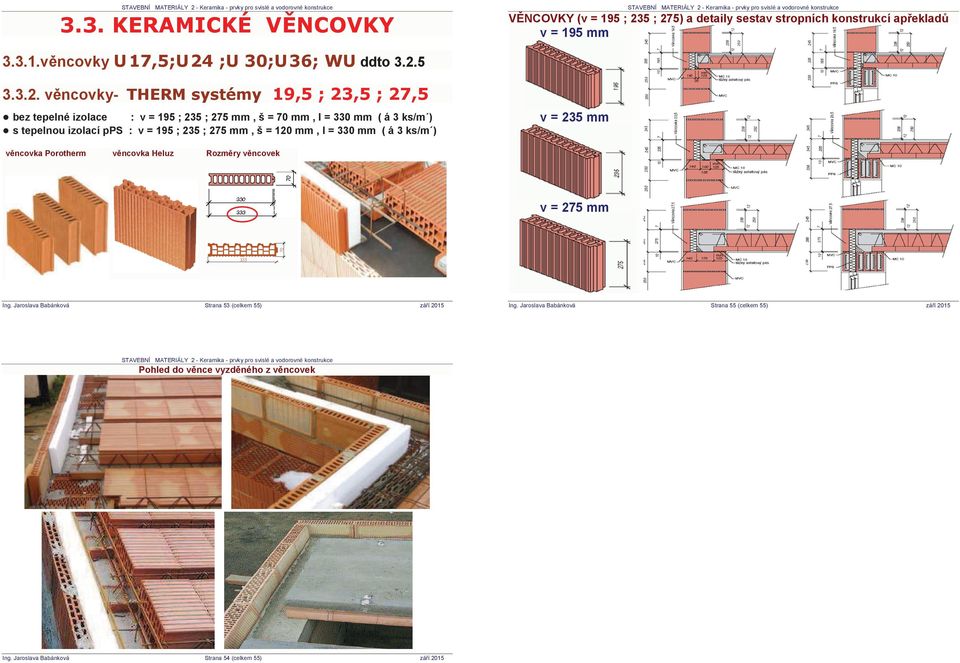 izolací pps : v = 195 ; 235 ; 275 mm, š = 120 mm, l = 330 mm ( á 3 ks/m ) v ncovka Porotherm v ncovka Heluz v = 235 mm Rozm ry v