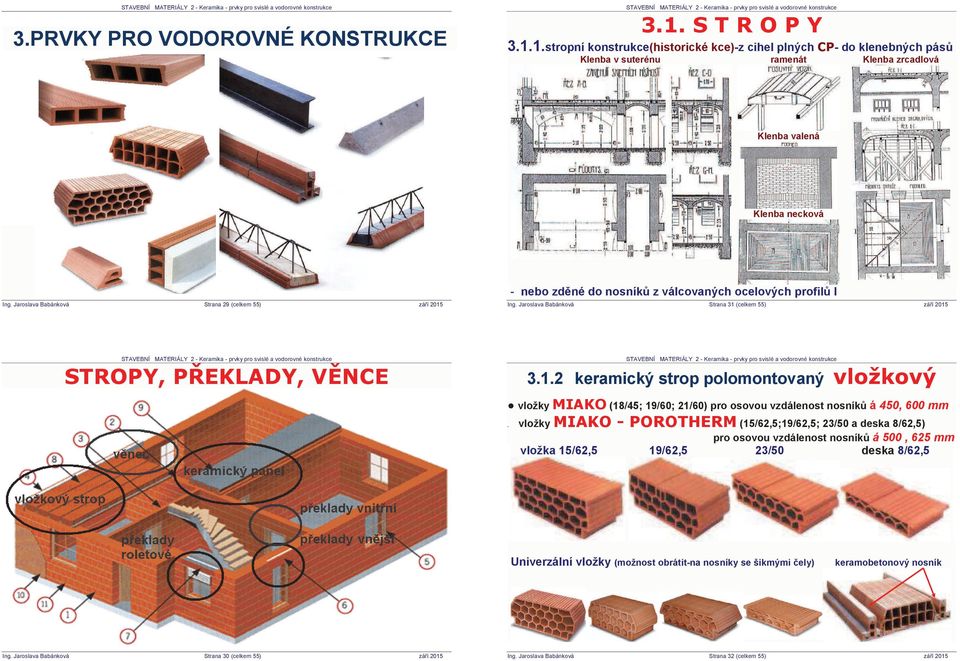 2015 - nebo zd né do nosník z válcovaných ocelových profil I Strana 31 (celkem 55) zá í 2015 3.1.2 keramický strop polomontovaný vložky (18/45; 19/60; 21/60) pro osovou vzdálenost nosník á 450, 600 mm.