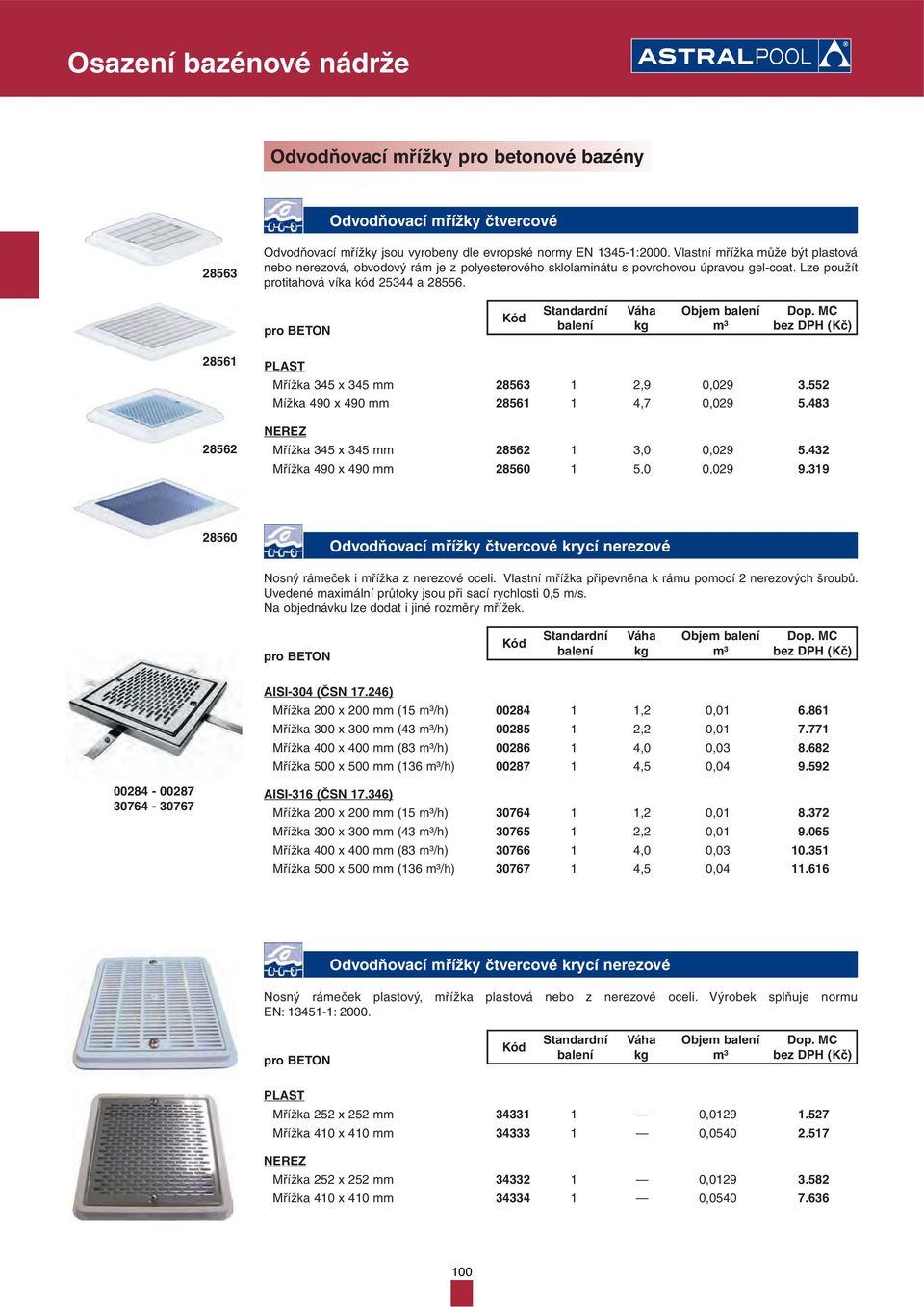 28561 28562 PLAST Mřížka 345 x 345 mm 28563 1 2,9 0,029 3.552 Mížka 490 x 490 mm 28561 1 4,7 0,029 5.483 NEREZ Mřížka 345 x 345 mm 28562 1 3,0 0,029 5.432 Mřížka 490 x 490 mm 28560 1 5,0 0,029 9.