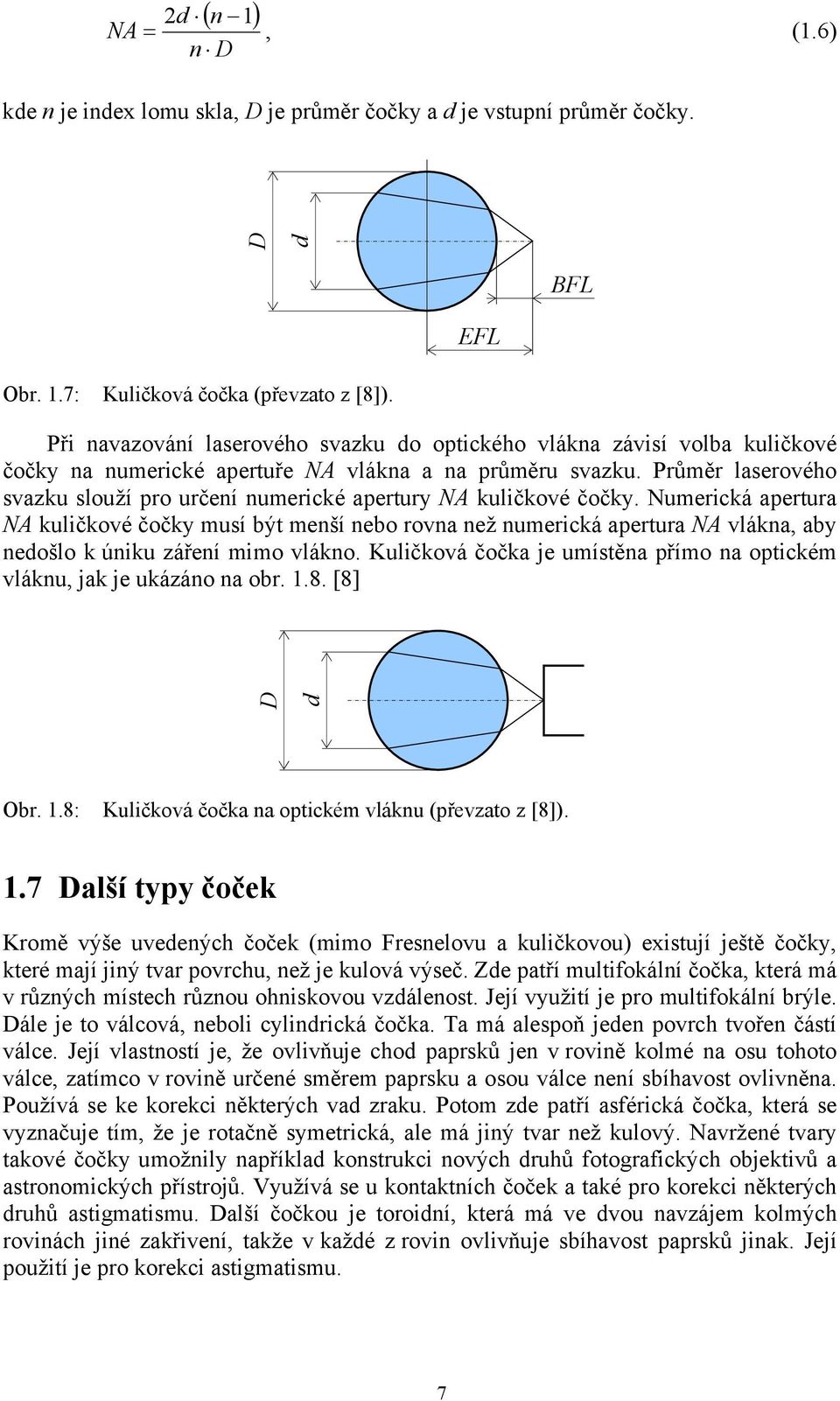 Průměr laserového svazku slouží pro určení numerické apertury NA kuličkové čočky.