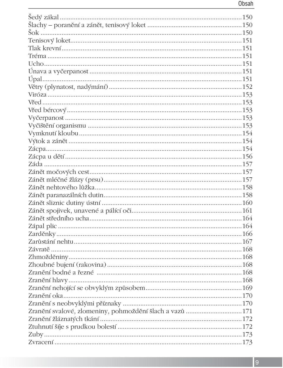 ..157 Zánět mléčné žlázy (prsu)...157 Zánět nehtového lůžka...158 Zánět paranazálních dutin...158 Zánět sliznic dutiny ústní...160 Zánět spojivek, unavené a pálící oči...161 Zánět středního ucha.