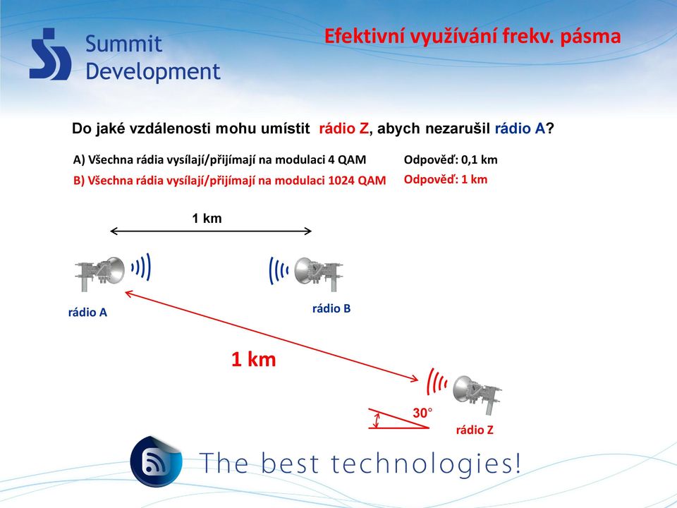 A? A) Všechna rádia vysílají/přijímají na modulaci 4 QAM B) Všechna
