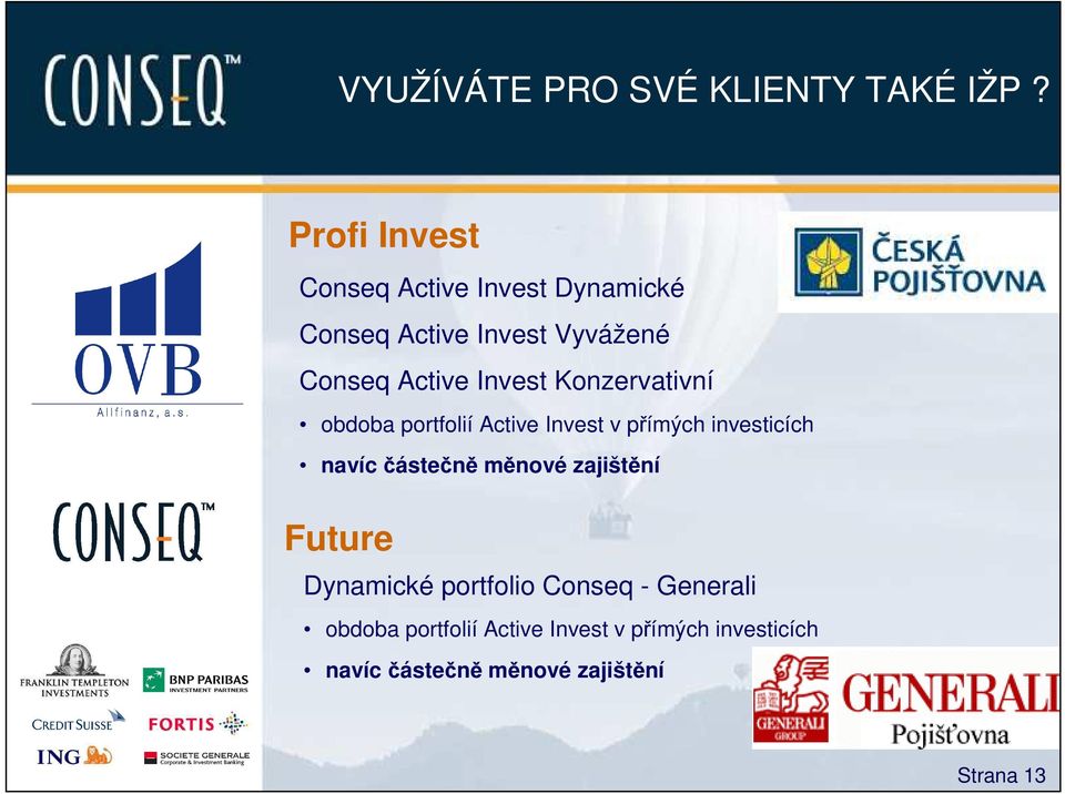 Invest Konzervativní obdoba portfolií Active Invest v přímých investicích navíc částečně