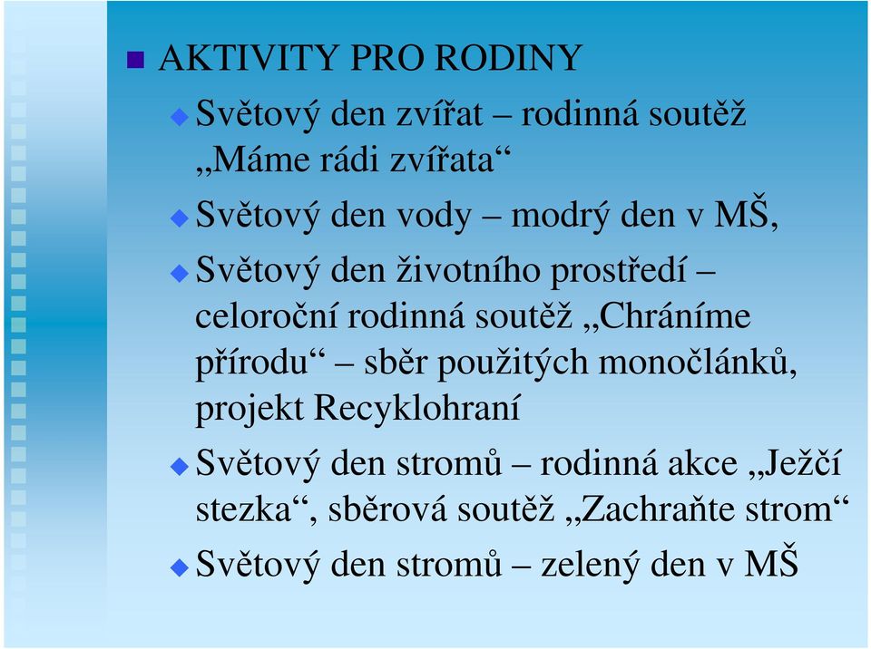 Chráníme přírodu sběr použitých monočlánků, projekt Recyklohraní Světový den stromů