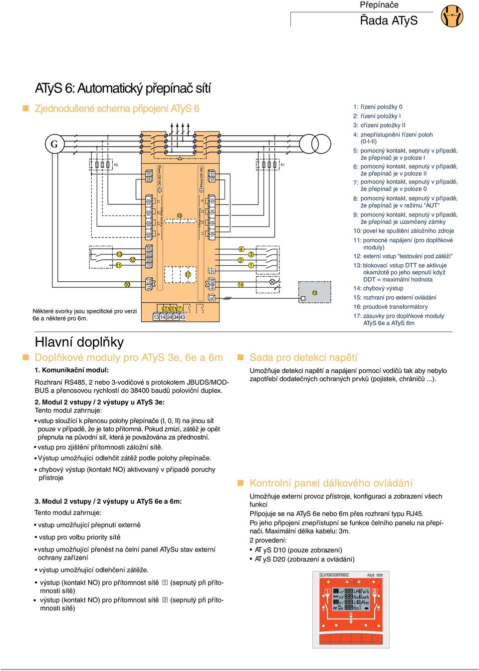 Komunikační modul: 20 202 203 204 205 206 207208 208209 20920 20 73 74 Power 230 VAC 2 Voltage sensin g L L2 L3 N 6 5 6 7 3 4 24 34 43 Rozhraní RS485, 2 nebo 3-vodičové s protokolem JBUDS/MOD- BUS a